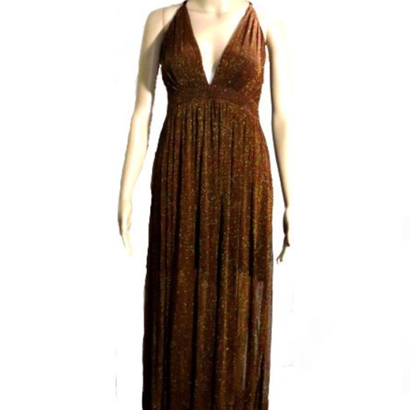 NEW Brown Copper Metallic Maxi Dress - Picture 5 of 5
